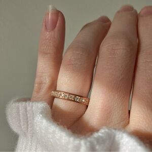 Copper Gold Channel Set Band Ring “Giselle” Rhinestone Diamond Pave Inset Femme